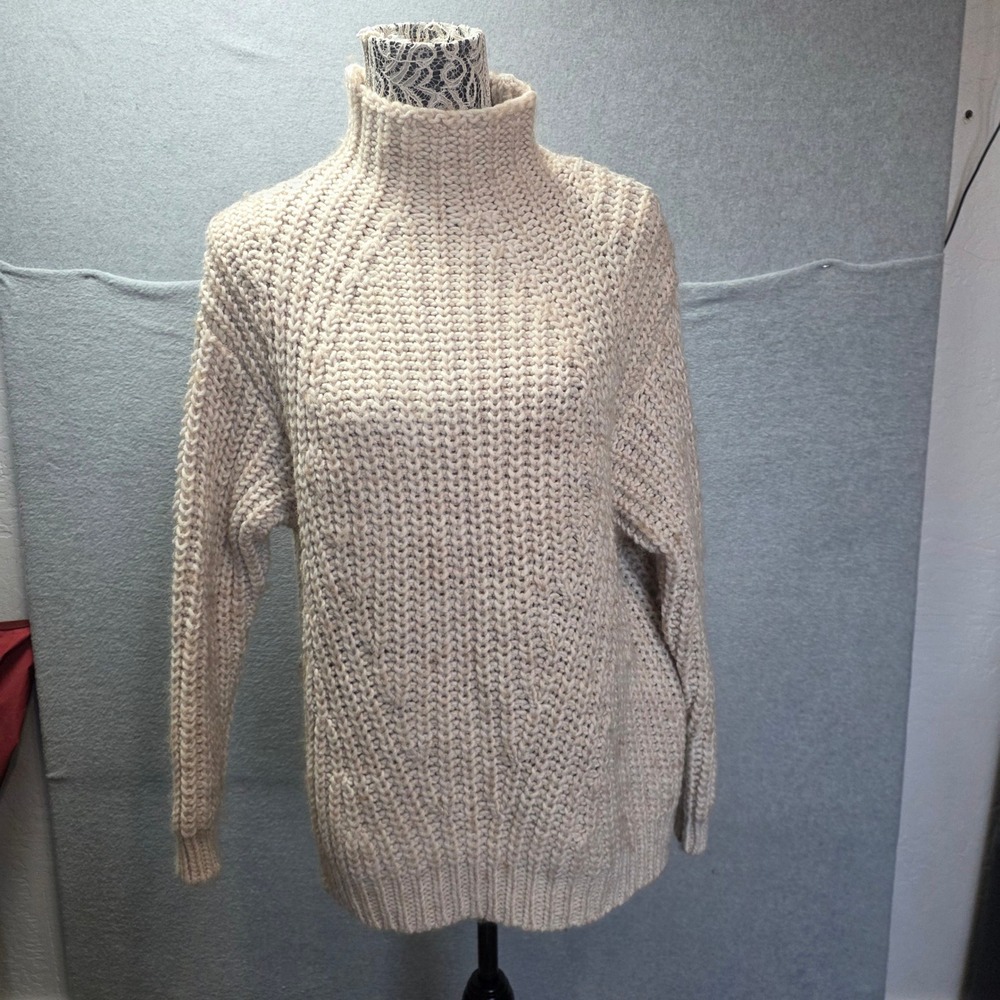 Sanctuary Chunky Knit Turtleneck Sweater  Womens XS Cream Wool Blend Oversized